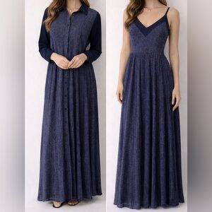 Nathalie Chaize 2-Piece Maxi Dress Set | Navy Pleated Dress + Blouse | Size 8